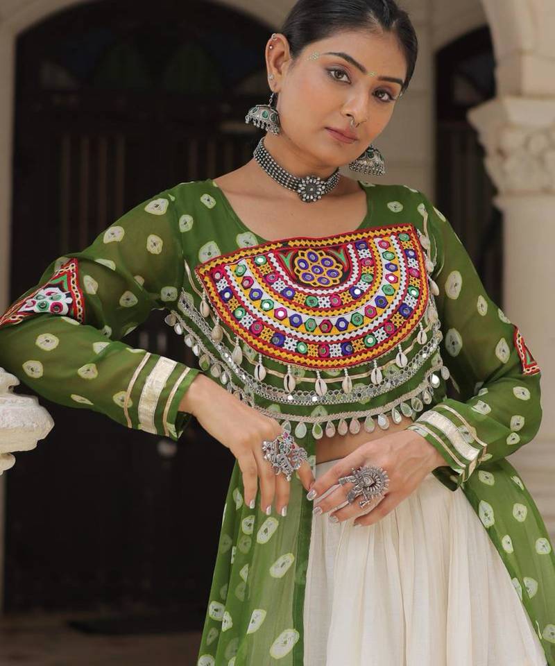 off white cotton poly plain Navratri lehenga choli