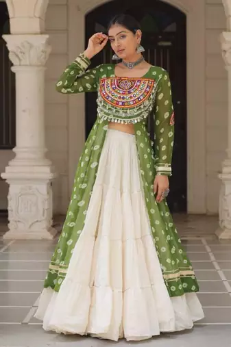off white cotton poly plain Navratri lehenga choli