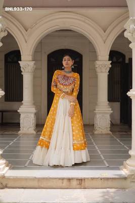 off white cotton poly plain Navratri lehenga choli 1
