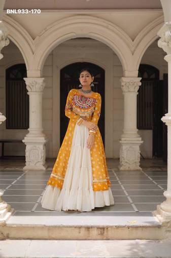 off white cotton poly plain Navratri lehenga choli