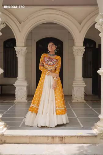 off white cotton poly plain Navratri lehenga choli