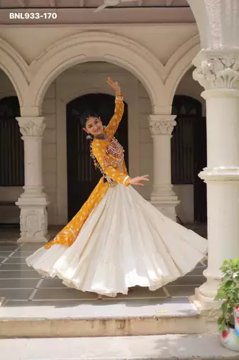 off white cotton poly plain Navratri lehenga choli