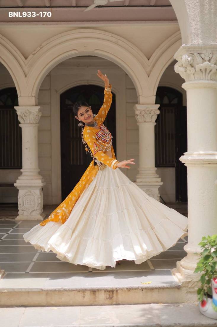 off white cotton poly plain Navratri lehenga choli