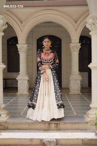 off white cotton poly plain Navratri lehenga choli