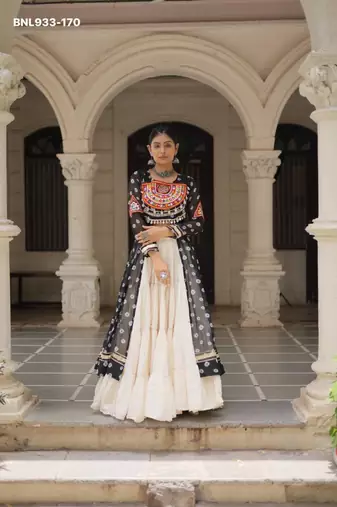 off white cotton poly plain Navratri lehenga choli