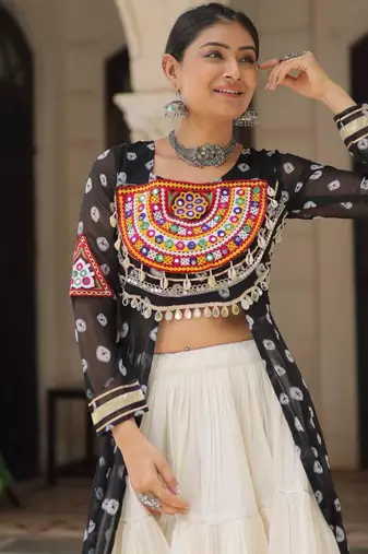 off white cotton poly plain Navratri lehenga choli