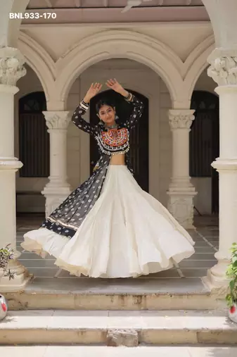 off white cotton poly plain Navratri lehenga choli