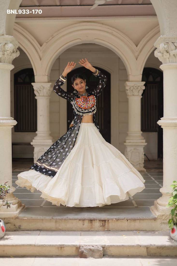 off white cotton poly plain Navratri lehenga choli
