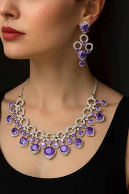 amethyst cz bridal jewellery set  silver wedding necklace & earrings 1