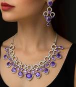 amethyst cz bridal jewellery set  silver wedding necklace & earrings