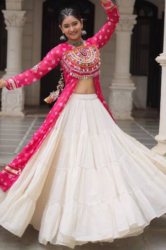 off white cotton poly plain Navratri lehenga choli