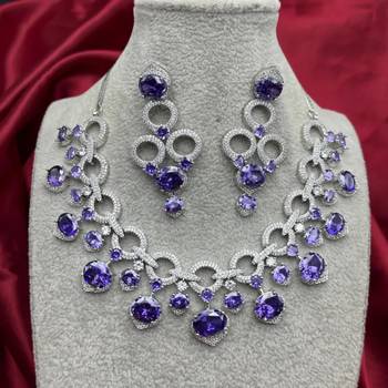 amethyst cz bridal jewellery set  silver wedding necklace & earrings 2