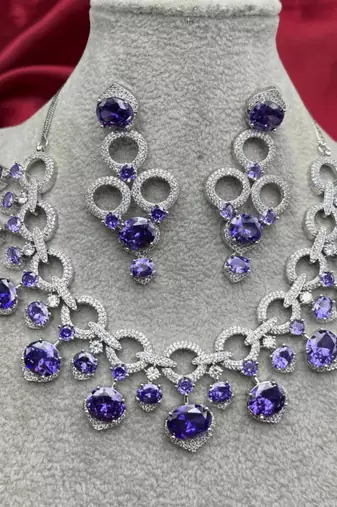 amethyst cz bridal jewellery set | silver wedding necklace & earrings