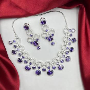 amethyst cz bridal jewellery set  silver wedding necklace & earrings 3