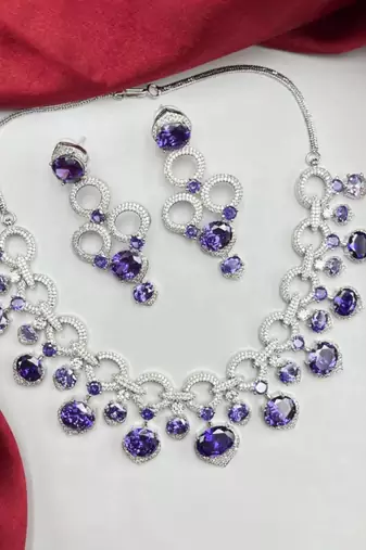 amethyst cz bridal jewellery set | silver wedding necklace & earrings
