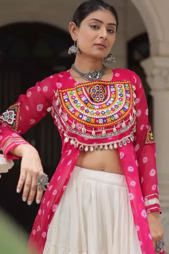 off white cotton poly plain Navratri lehenga choli