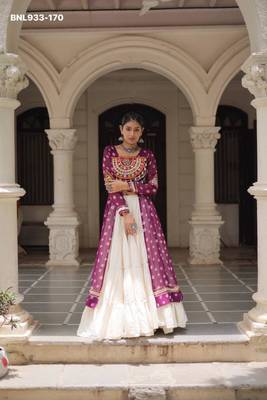 off white cotton poly plain Navratri lehenga choli 1