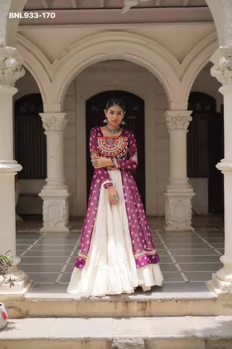 off white cotton poly plain Navratri lehenga choli