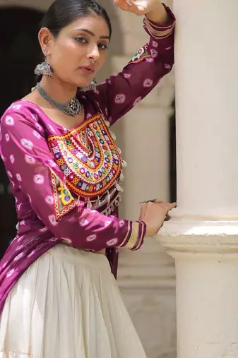 off white cotton poly plain Navratri lehenga choli