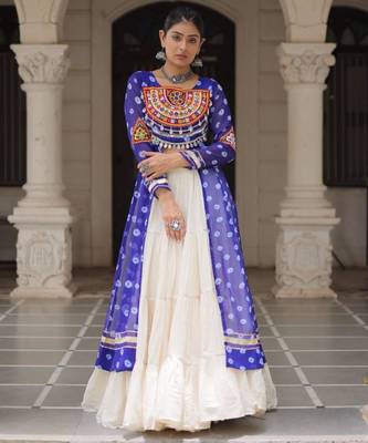 off white cotton poly plain Navratri lehenga choli 1