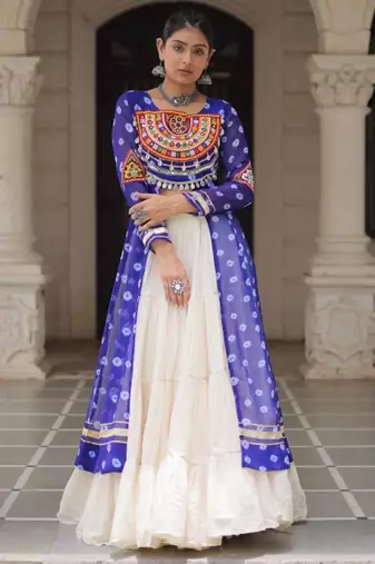 off white cotton poly plain Navratri lehenga choli