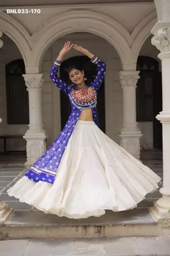 off white cotton poly plain Navratri lehenga choli