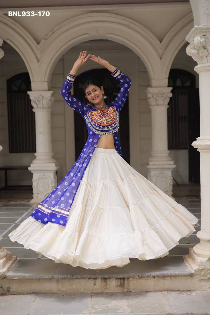 off white cotton poly plain Navratri lehenga choli
