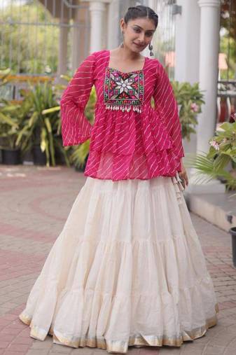 off white cotton poly plain Navratri lehenga choli