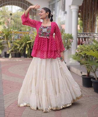 off white cotton poly plain Navratri lehenga choli 2