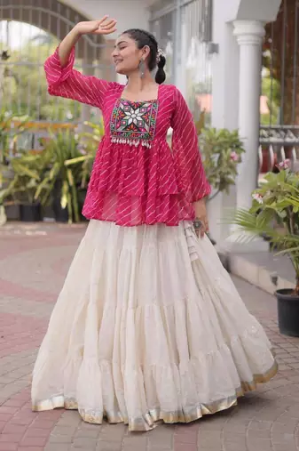 off white cotton poly plain Navratri lehenga choli
