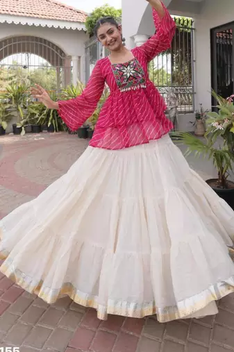 off white cotton poly plain Navratri lehenga choli