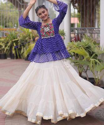 off white cotton poly plain Navratri lehenga choli 1