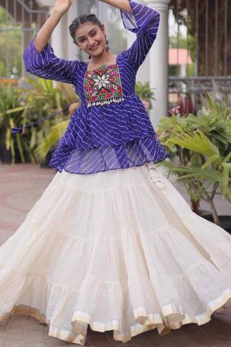 off white cotton poly plain Navratri lehenga choli