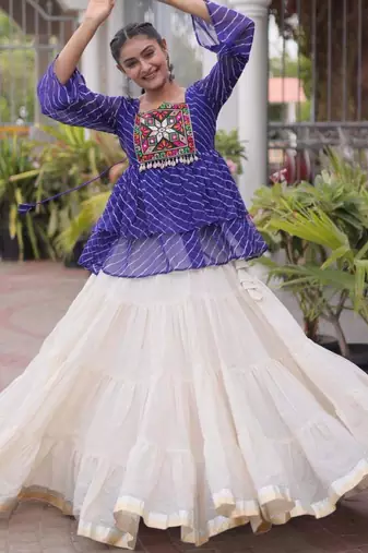off white cotton poly plain Navratri lehenga choli