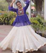 off white cotton poly plain Navratri lehenga choli
