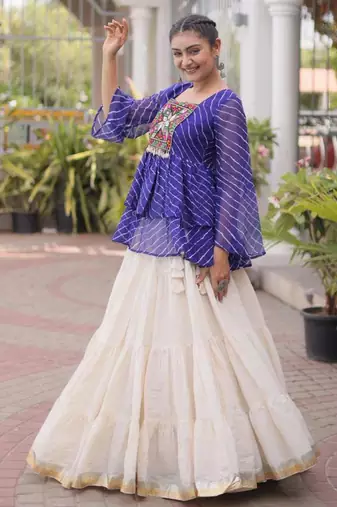 off white cotton poly plain Navratri lehenga choli