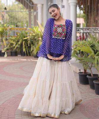 off white cotton poly plain Navratri lehenga choli 4