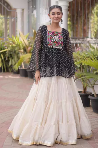 off white cotton poly plain Navratri lehenga choli