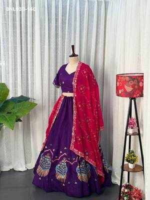 purple silk blend embroidered Navratri lehenga choli 2