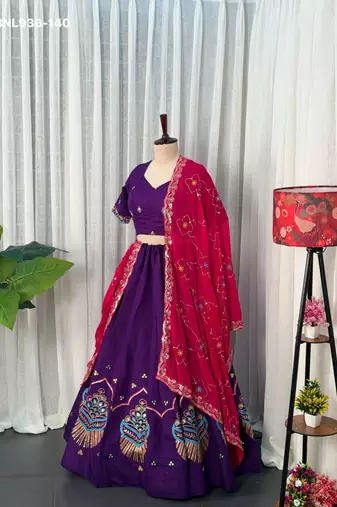 purple silk blend embroidered Navratri lehenga choli