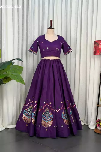 purple silk blend embroidered Navratri lehenga choli