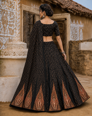 Navratri Ajrakh Print Rayon Lehenga Choli & Blouse With Dupatta 3