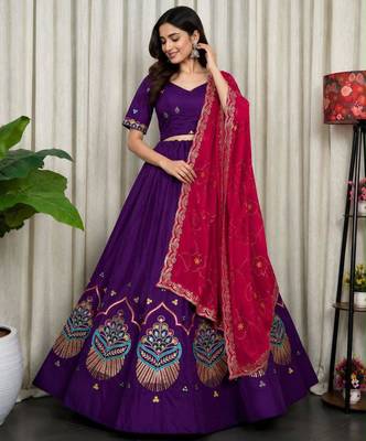purple silk blend embroidered Navratri lehenga choli 4