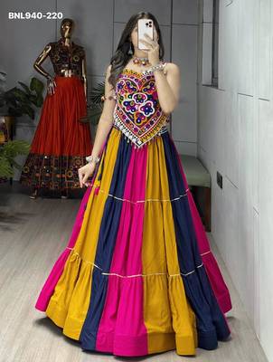 multicolor rayon plain Navratri lehenga choli 1