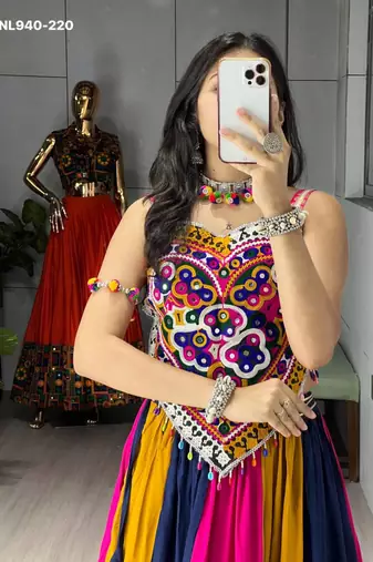 multicolor rayon plain Navratri lehenga choli