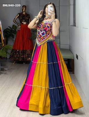 multicolor rayon plain Navratri lehenga choli 3