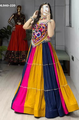 multicolor rayon plain Navratri lehenga choli