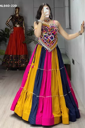multicolor rayon plain Navratri lehenga choli