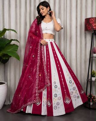 off white silk blend embroidered Navratri lehenga choli 1
