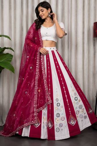off white silk blend embroidered Navratri lehenga choli